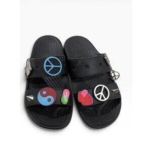 Crocs Create Your Own Peace Sandals Grunge Chill Punk Metal Lock Charm Sz 7